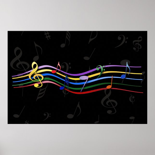 Rainbow Coloured Music Notes 48 x 32 Poster (Front)