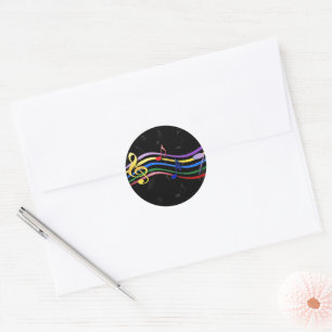 Rainbow Coloured Music Notes Classic Round Sticker