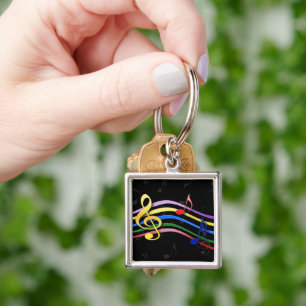 Rainbow Coloured Music Notes Key Ring