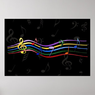Rainbow Coloured Music Notes Poster