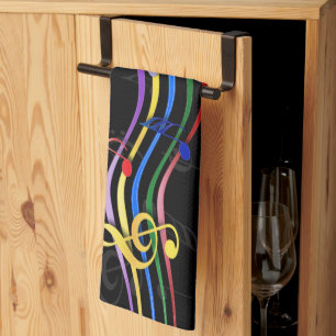Rainbow Coloured Music Notes Tea Towel