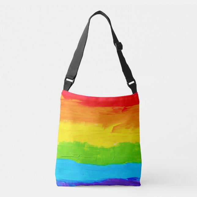 Rainbow Coloured Paint Strokes Crossbody Bag (Front)