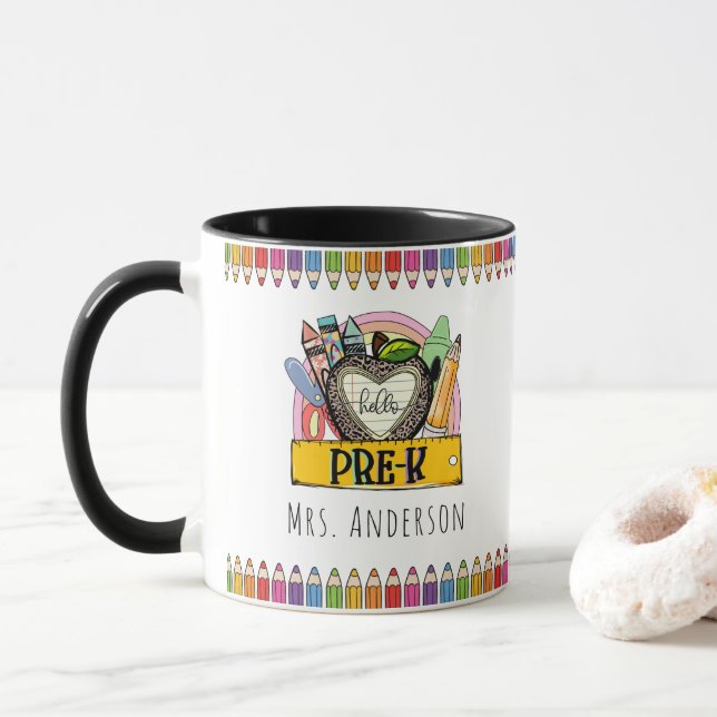 Rainbow Coloured Pencils Teacher Mug (With Donut)