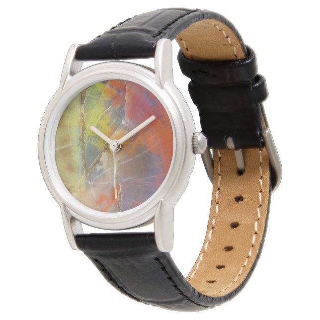 Rainbow Coloured Petrified Wood Watch (Angled)