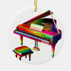 Rainbow Coloured Piano Ceramic Tree Decoration