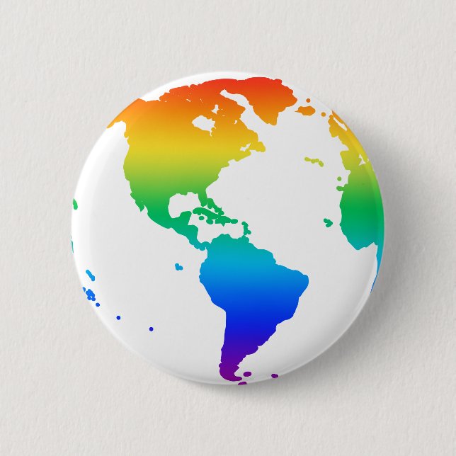 Rainbow coloured planet earth 6 cm round badge (Front)