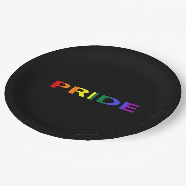 Rainbow Coloured Pride Word Paper Plate (Angled)