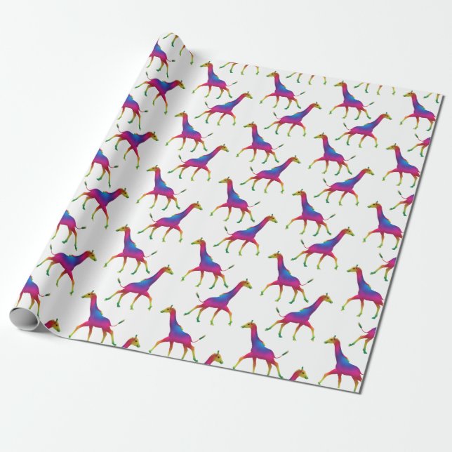 Rainbow Coloured  Psychedelic Giraffes Wrapping Paper (Unrolled)