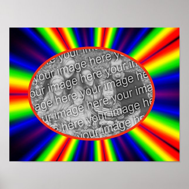 Rainbow Coloured Rays Frame Create Your Own Photo Poster (Front)