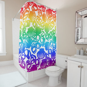 Rainbow coloured sea shells in Line drawing Shower Curtain