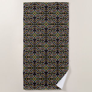 Rainbow Coloured String Rope Repeating Pattern Art Beach Towel
