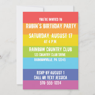 Rainbow Coloured Stripes Custom Party Invitation