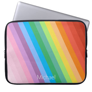 Rainbow Coloured Stripes Personalised Name Laptop Sleeve