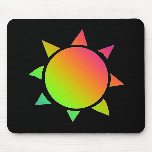 Rainbow coloured sun with black background mouse mat (Front)