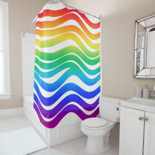 Rainbow coloured thick wavy lines shower curtain