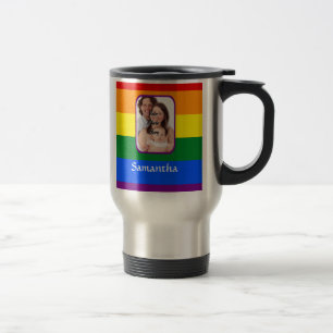 Rainbow coloured travel mug