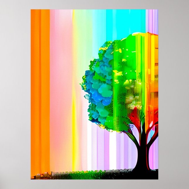 Rainbow Coloured Tree and Sky Poster (Front)