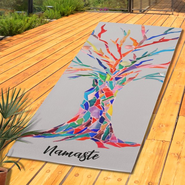 Rainbow Coloured Tree Namaste Yoga Mat (Creator Uploaded)