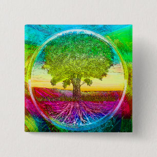 Rainbow Coloured Tree of Life 15 Cm Square Badge