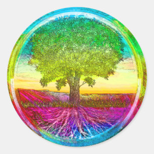 Rainbow Coloured Tree of Life Classic Round Sticker