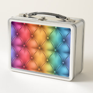 Rainbow coloured tufted appearance happy metal lunch box