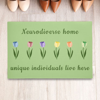 Rainbow coloured tulip flowers neurodiverse quote doormat