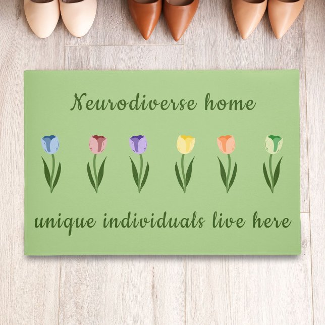 Rainbow coloured tulip flowers neurodiverse quote doormat (Creator Uploaded)