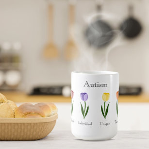 Rainbow coloured tulips positive autism traits coffee mug