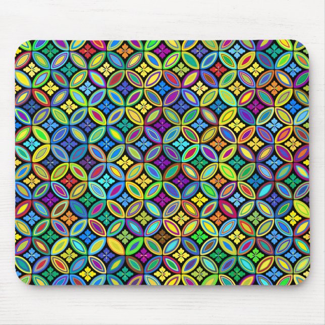 Rainbow-coloured wallpaper with flowers and circle mouse mat (Front)