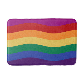 Rainbow Coloured Wavy Lines Bath Mat