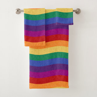 Rainbow Coloured Wavy Lines Bath Towel Set