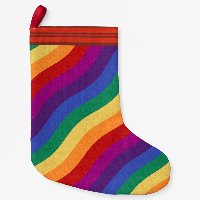 Rainbow Coloured Wavy Lines Small Christmas Stocking (Front)