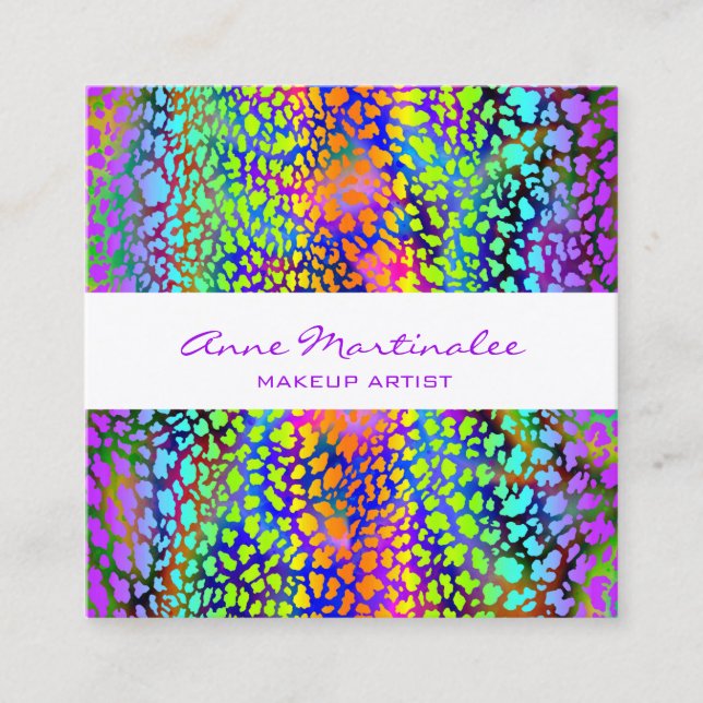 Rainbow Colourful Animal Print Square Business Car Card (Front)