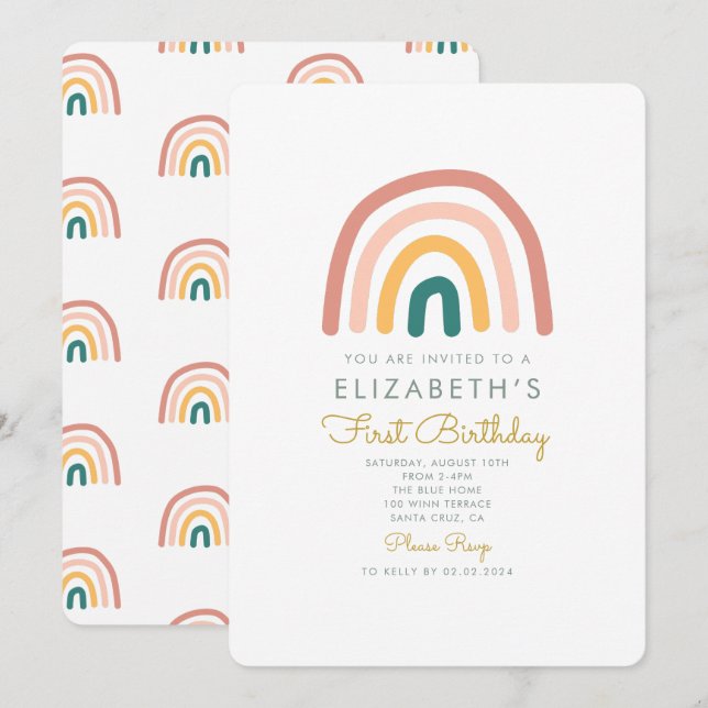 Rainbow Colourful Baby  1st Birthday  Invitation (Front/Back)