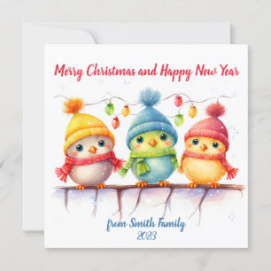 Rainbow Colourful Christmas Birds Holiday Card