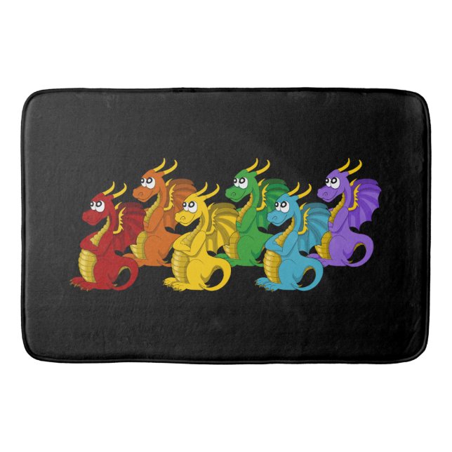 Rainbow colourful dragons cartoon  bath mat (Front)