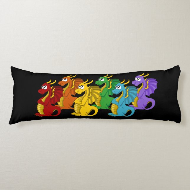 Rainbow colourful dragons cartoon  body cushion (Front)