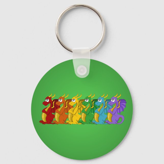 Rainbow colourful dragons cartoon Keychain (Front)