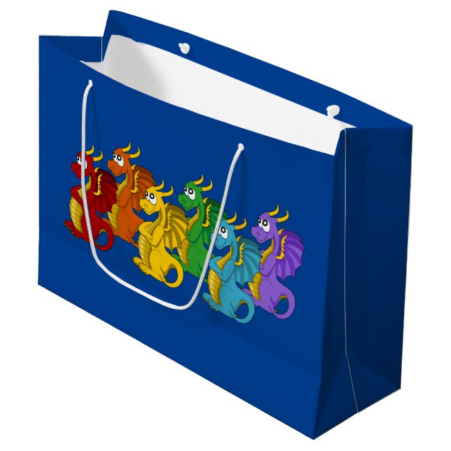 Rainbow colourful dragons cartoon  large gift bag (Front Angled)
