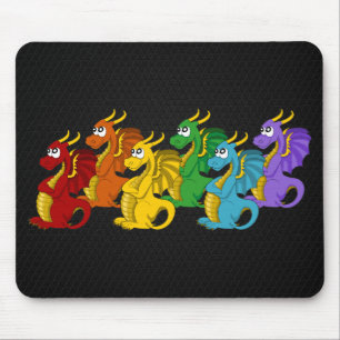 Rainbow colourful dragons cartoon mouse mat