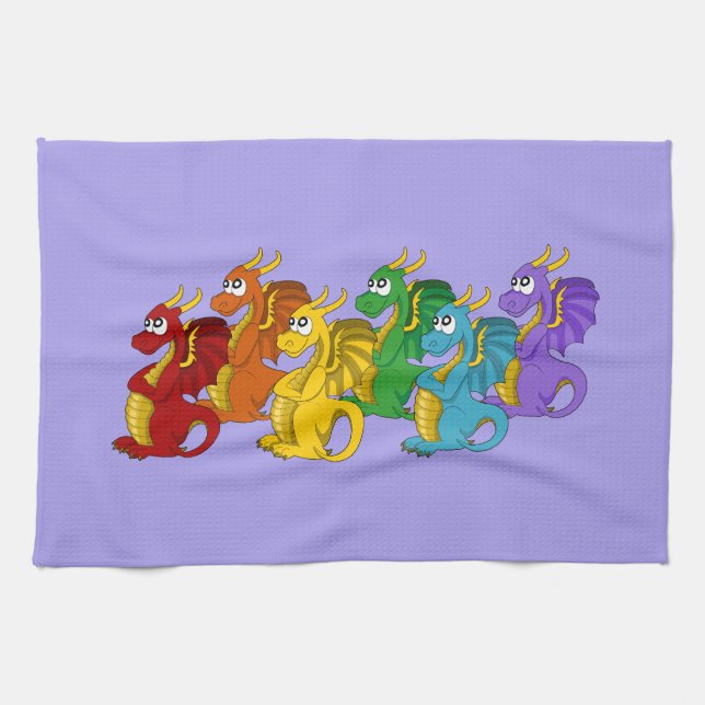 Rainbow colourful dragons cartoon  tea towel (Horizontal)