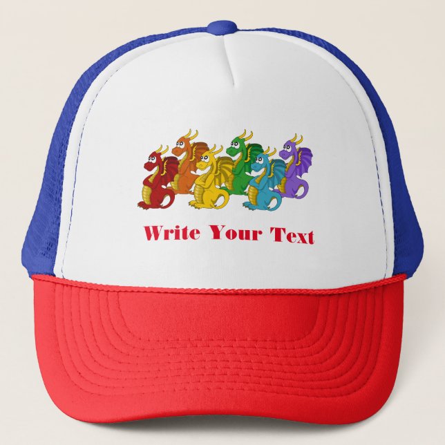 Rainbow colourful dragons cartoon  trucker hat (Front)