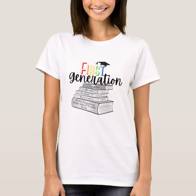Rainbow Colourful First Generation With Books T-Shirt (Front)