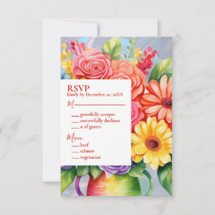 Rainbow Colourful Flowers Wedding Invitation