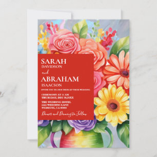 Rainbow Colourful Flowers Wedding Invitation
