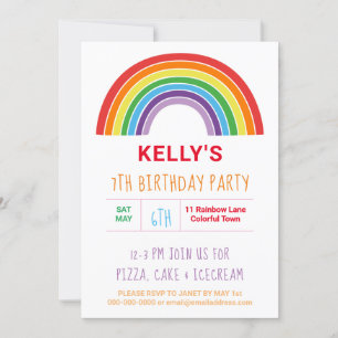 Rainbow Colourful Girls Birthday Party Invitation