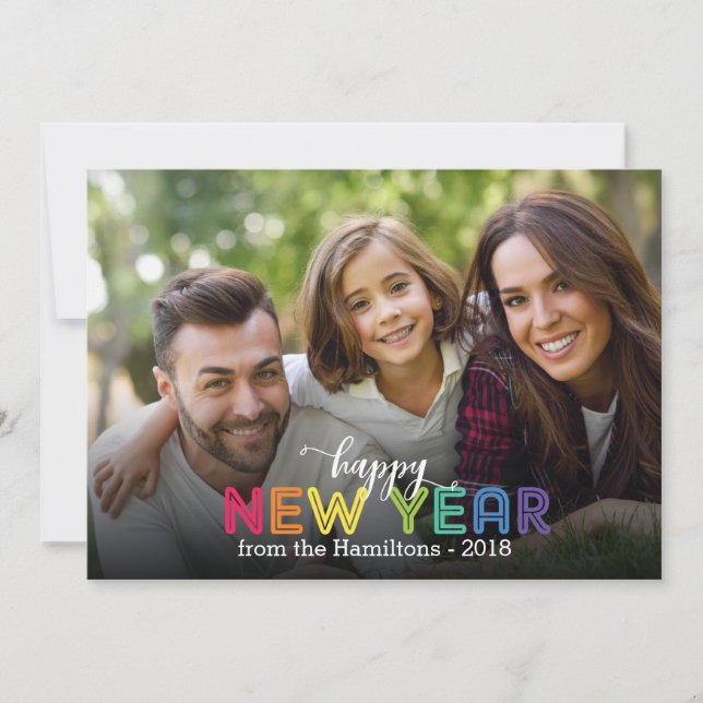 Rainbow Colourful Happy New Year Holiday Photo Card (Front)