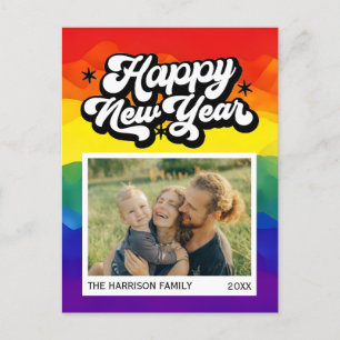 Rainbow Colourful Happy New Year Script Photo Postcard