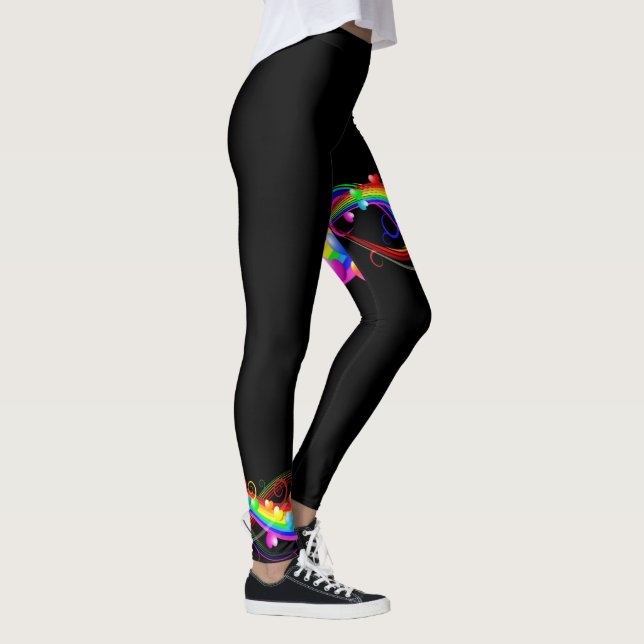 Rainbow Colourful Hearts on Black Women's Leggings (Right)