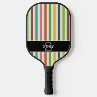 Rainbow Colourful Pinstripe Initial Monogram Pickleball Paddle